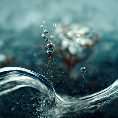 Image showing Water splash closeup. Blue transparent water.