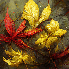 Image showing Autumn pattern with colorful red and yellow leaves for your crea