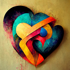 Image showing Colorful heart with geometric elements in vintage style.