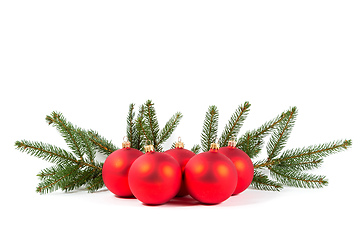 Image showing red Christmas balls and fir branch