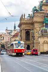 Image showing Prague red Tram detail, Czech Republic