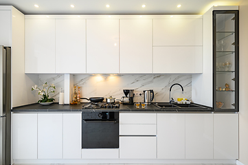 Image showing White kitchen in classic style