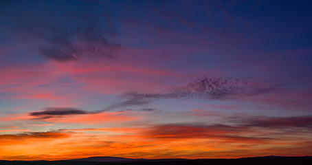 Image showing very colorful red, blue, orange and violet late sunset