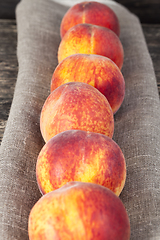 Image showing row ripe orange peaches