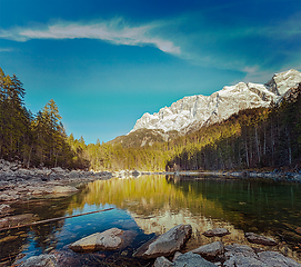 Image showing Frillensee lake and Zugspitze - the highest mountain in Germany