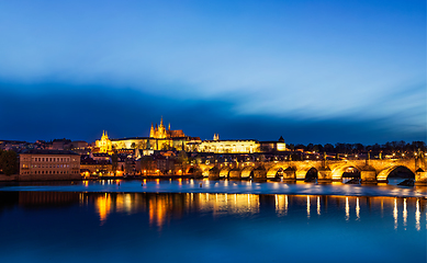Image showing Panorama of Charles Bridge (Karluv most) and Prague Castle
