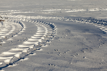 Image showing Traces of the car in the snow