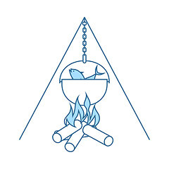 Image showing Icon Of Fire And Fishing Pot