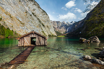 Image showing Boat shed on Obersee lake. Bavaria, Germany