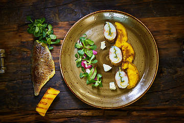 Image showing The fish fillet with green asparagus. Shallow dof.