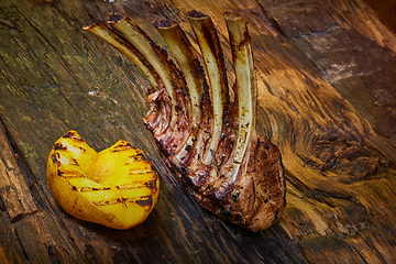 Image showing Lamb rack with limoncello glaze served on a plate