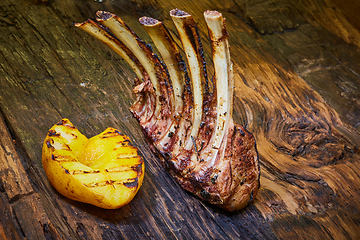 Image showing Lamb rack with limoncello glaze served on a plate