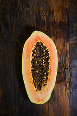 Image showing Creative layout made of papaya. Flat lay. Food concept.