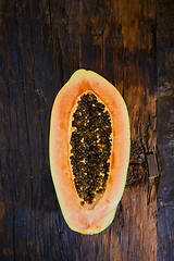 Image showing Creative layout made of papaya. Flat lay. Food concept.