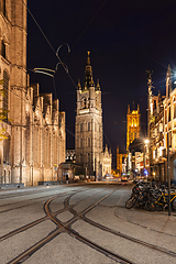 Image showing Belfry of Ghent in the night