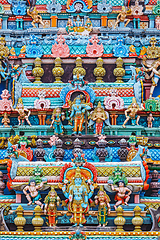 Image showing Bas reliefes on gopura tower of Hindu temple. Sri Ranganathasw