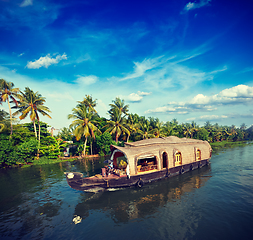 Image showing Houseboat on Kerala backwaters, India