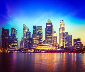 Image showing Singapore skyline and river in evening