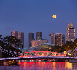 Image showing Singapore skyline and Cavenagh Bridge