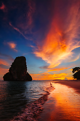 Image showing Sunset on Pranang beach. Railay , Krabi Province Thailand