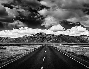 Image showing Road on plains in Himalayas with mountains