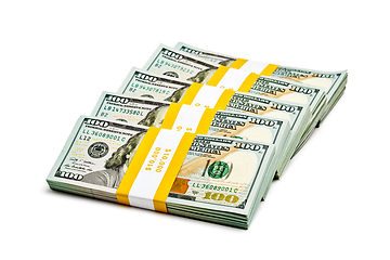 Image showing Bundles of 100 US dollars 2013 banknotes bills