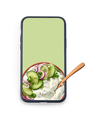 Image showing bowl of greek yogurt in the smartphone screen
