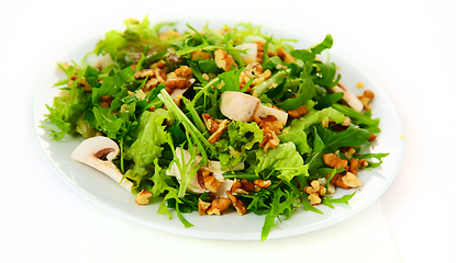 Image showing The salad with nuts, champignons and herbs