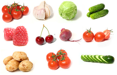 Image showing Fruits and vegetables collection ion a white background