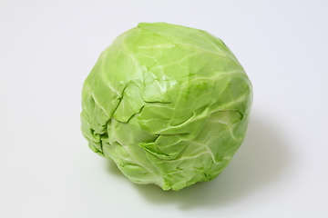 Image showing Green cabbage on white background. Top view