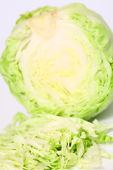 Image showing Green cabbage on white background. Top view