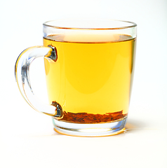 Image showing Glass cup of black tea on white background.