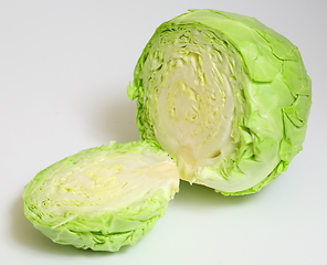 Image showing Green cabbage on white background. Top view