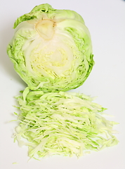 Image showing Green cabbage on white background. Top view