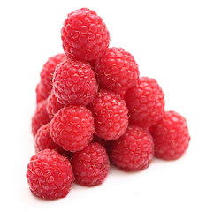 Image showing The pyramid of ripe raspberry over white background