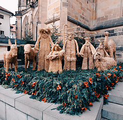 Image showing Traditional christmas straw nativity scene