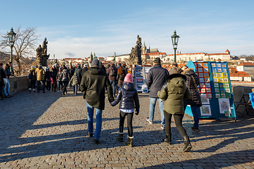 Image showing Charles Bridge with crowd of tourist