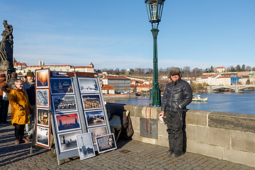 Image showing Charles Bridge with crowd of tourist