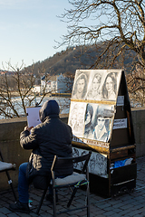 Image showing Charles Bridge with crowd of tourist