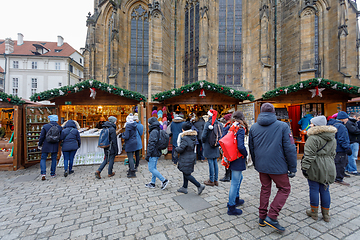 Image showing Christmas market at st. Vitus cathedral Square in Prague