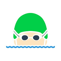 Image showing Icon Of Swimming Man Head With Goggles And Cap