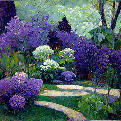 Image showing Lilac garden, beautiful flowers. Beauty in nature. Beautiful lil