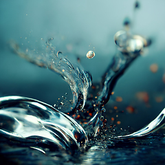 Image showing Water splash closeup. Blue transparent water. 