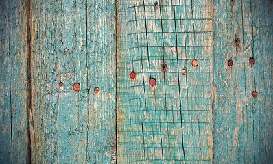 Image showing Texture of old wooden fence with rusty nails