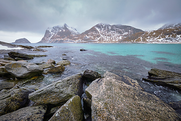 Image showing Rocky coast of fjord in Norway