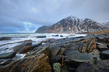 Image showing Rocky coast of fjord in Norway