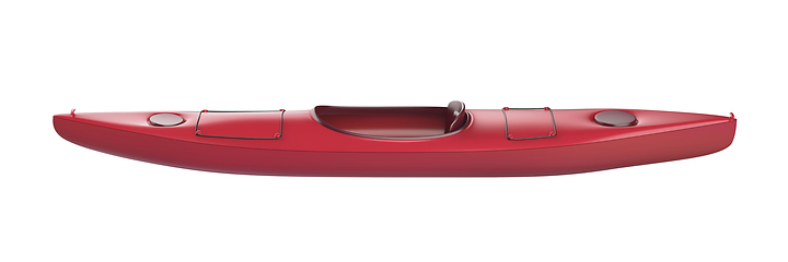 Image showing Side view of red plastic kayak