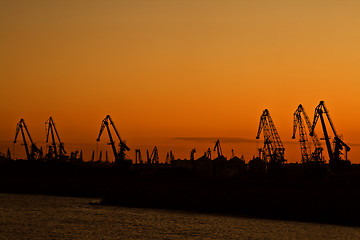 Image showing Sunset in a harbour
