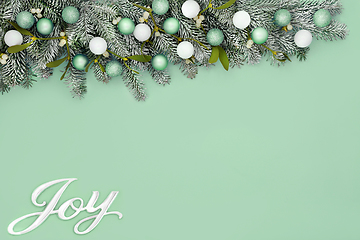 Image showing Christmas Joy Abstract Green Background with Tree Decorations