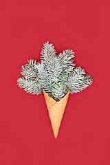 Image showing Festive Christmas Snow Fir Ice Cream Cone Concept